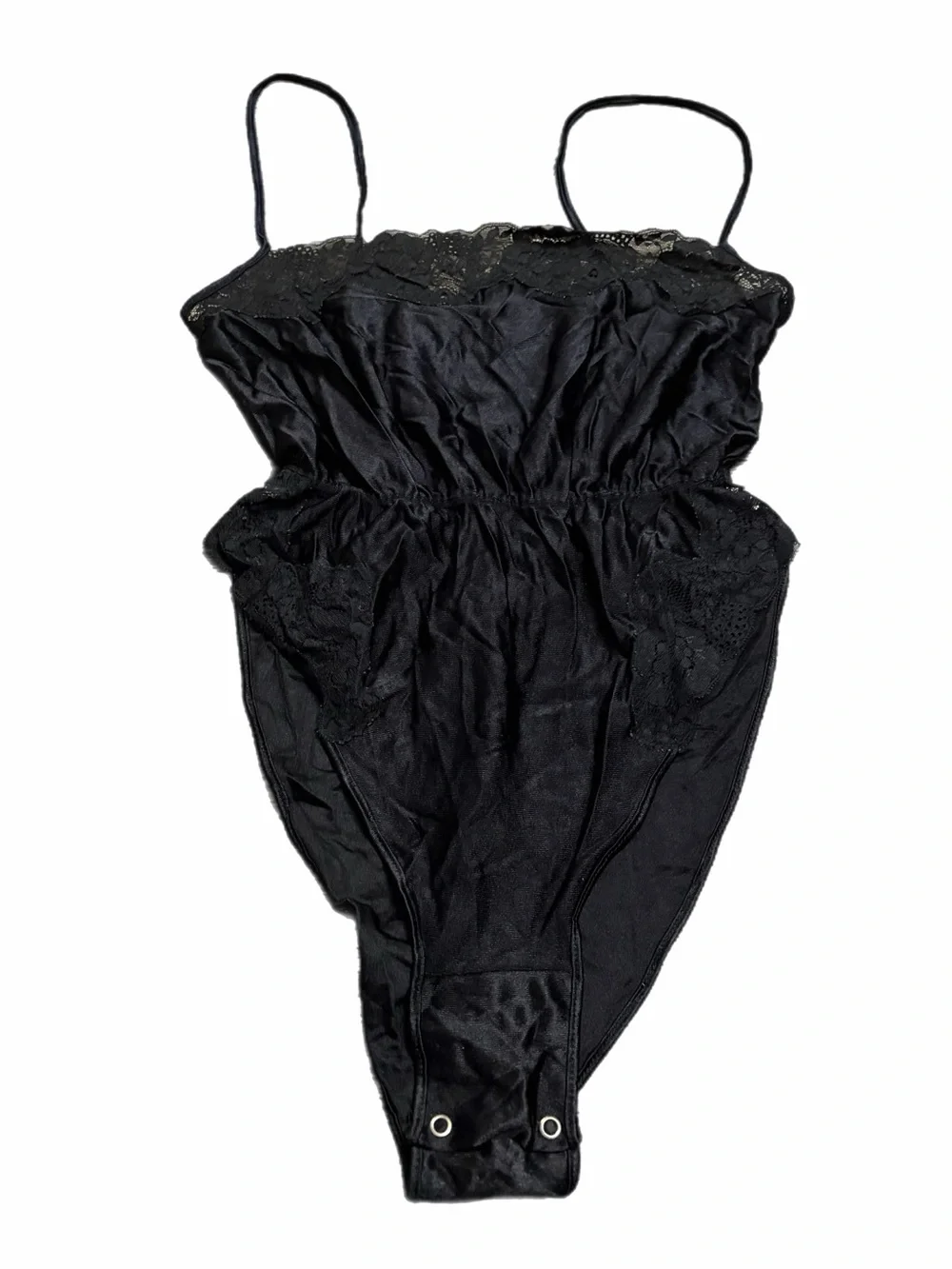 70s/80s European Vintage Silky Lace Trim Bodysuit (Black) Size S/M